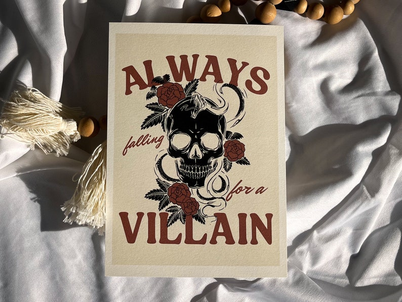 Morally Gray Merch Always Falling For A Villain Poster Dark Academia Bookish Art Dark Romance Bookmark Skeleton Book Club Gift Book Nook image 2