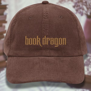 Vintage Corduroy Hat Bookish Embroidered Hat Book Worm Gifts Bookish Merch Banned Books Librarian Gifts Book Dragon Dad Hat 6 Panel Hat