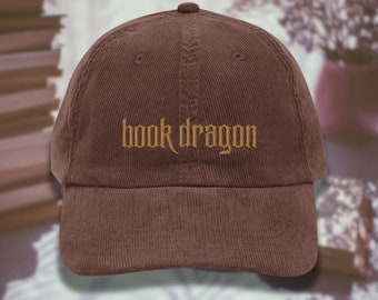 Vintage Corduroy Hat Bookish Embroidered Hat Book Worm Gifts Bookish Merch Banned Books Librarian Gifts Book Dragon Dad Hat 6 Panel Hat