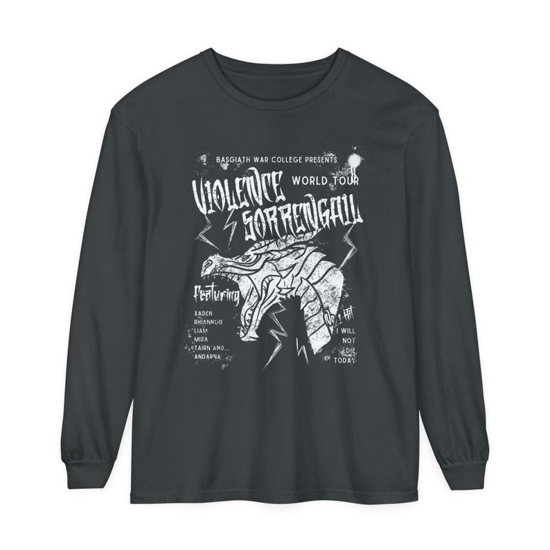 Fourth Wing Long Sleeve Shirt Basgiath War College Iron Flame Bookish Merch Xaden Riorson Violet Sorrengail Dragon Rider Comfort Colors Graphite