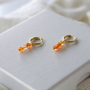 Orange gemstone Huggies For Women, Carnelian Gemstone Dangle Earrings, Mothers Day Gift, Waterproof Hoop Earrings, Gold Minimalist Huggies