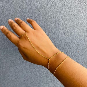 Gold Hand Chain Bracelet: Singapore Twist, Boho Bridal Jewelry