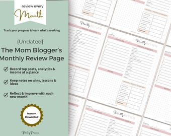 Mom Blogger Monthly Review Planner: Track Analytics & Income (Instant Download PDF)