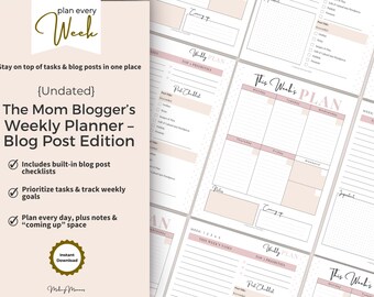 The Mom Blogger’s Weekly Planner | Blog Post Tracker Printable | Undated Weekly Schedule | Instant Download PDF