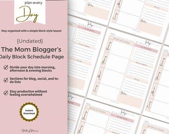 Mom Blogger Daily Planner Page: Block Schedule Layout | Undated Printable Planner for Moms (PDF)