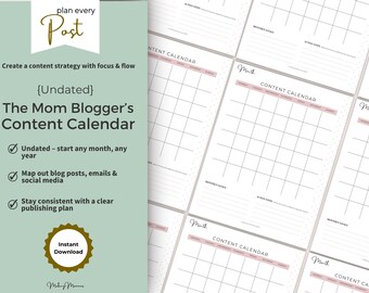 Mom Blogger Content Calendar: Undated Printable Planner (PDF)