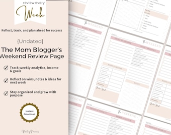 The Mom Blogger’s Weekend Review Page | Undated Weekly Reflection Printable | Blog Analytics & Goals Tracker PDF