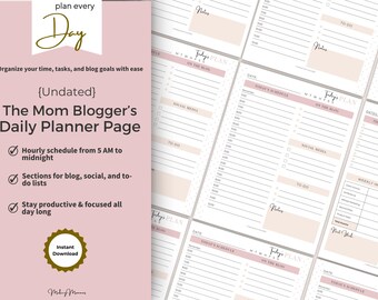 Mom Blogger Daily Planner Page: Classic Hourly Schedule | Undated Printable Planner for Moms (PDF)