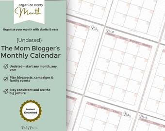 The Mom Blogger’s Monthly Calendar | Undated Printable Planner Page | Blog & Family Planning | Instant Download PDF