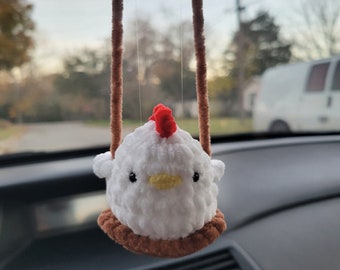 Swinging Crochet Baby Chicken | Car Decor | Rear View Mirror Accessories | Car Charm
