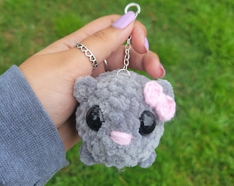 Sad hamster meme crochet keychain | TikTok coquette pink bow hamster