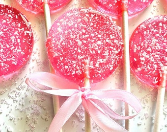 Set/16 Round Glitter Sparkly Lollipops - Round Hard Candy - Edible Glitter and Edible crystal candy lollipop - Birthday - Baby Shower