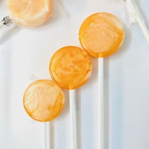 Set/16 Tangerine and Cream Lollipops - Hard Candy Suckers - Party Stuffers or Party favors, Fruit Candy