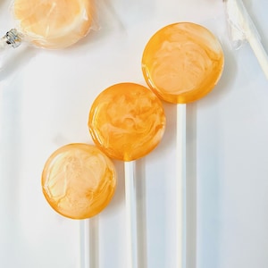 Set/16 Tangerine and Cream Lollipops - Hard Candy Suckers - Party Stuffers or Party favors, Fruit Candy