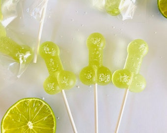 Set/16 Margarita Penis Shaped Lollipops, Bachelorette Party Favors, Girls Only, Gay Pride Party, Funny shaped hard candy lollipops