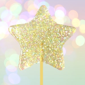 Rainbow Glitter Star Lollipops: Cake and Cupcake Toppers - Birthday Party Favors - (Count 12)