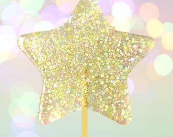 Set/12 World of Color Glitter Star Lollipop, Cake or Cupcake topper for Birthday Party, Wedding Cake, Baby Shower, or Party Favors