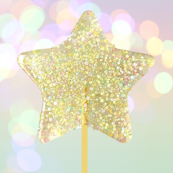 Set/12 World of Color Glitter Star Lollipop, Cake or Cupcake topper for Birthday Party, Wedding Cake, Baby Shower, or Party Favors