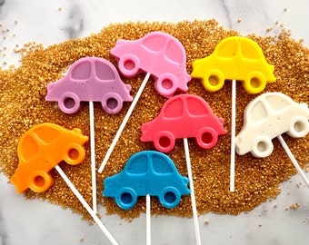 Set/16 Beetle Car Lollipops - Hard Candy Lollipops - Birthday Party Favor - Beetle Car Kids themed party - Baby Shower Party favor