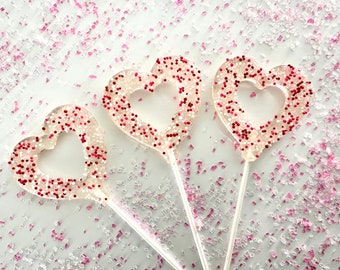 Set/16 Sweetheart Valentine Heart Lollipops - Valentine Heart Candy - Valentine Gift - Love Heart - Sprinkle Confetti