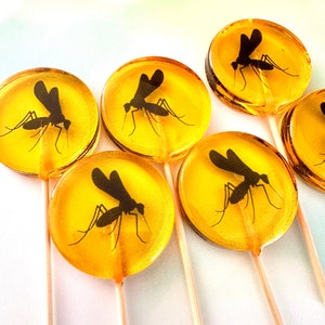 Mosquito Lollipops: Jurassic Park theme Candy - Dinosaur Themed - Dino Inspired Gourmet Candy (Count 12)