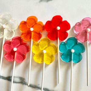 Set/16 Summer Flowers with white Pearls Lollipops - Flower Theme Birthday Candy - Flower Theme Baby Shower - Bouquet of Candy Flowers pretty