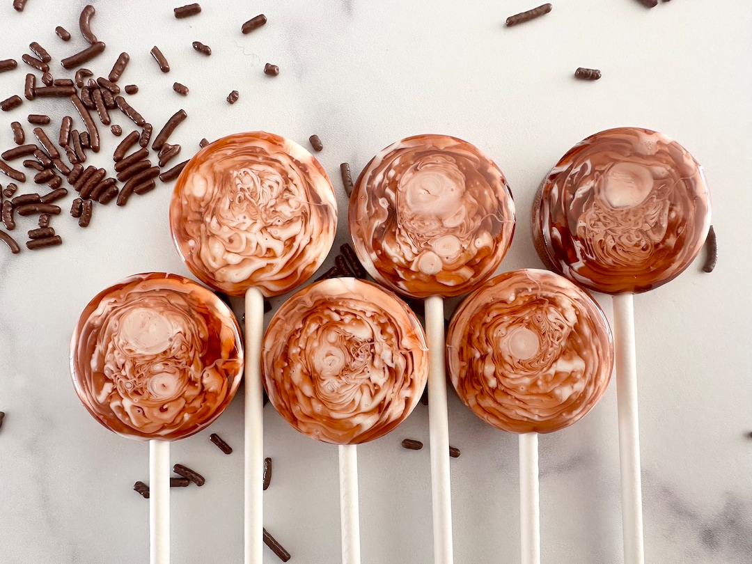 Set/16 Root Beer Float Lollipops Round Hard Candy Root Beer and Ice