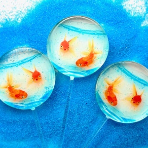Goldfish in a Bowl Lollipops: Aquarium Party Favors - Under-the-sea themed Candy (Count 6+)