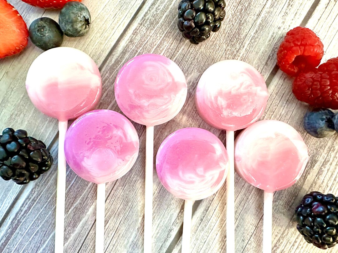 Set/16 Mixed Berries and Cream Lollipops Hard Candy Lollipop Birthday
