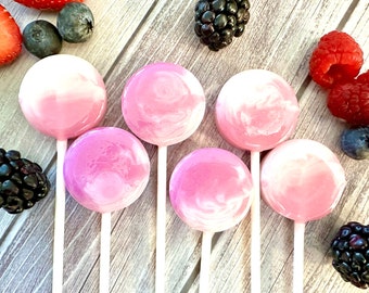 Set/16 Mixed Berries and Cream Lollipops - Hard Candy Lollipop - Birthday Party Favors - Baby Shower Favors - Beautiful Marble lollipop