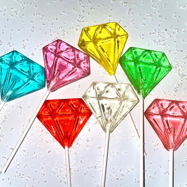 Set/16 Diamond Ring Lollipops - Diamonds are Forever - Hard Candy - Wedding party favor - Engagement Favors - Sparkling Ring Diamonds