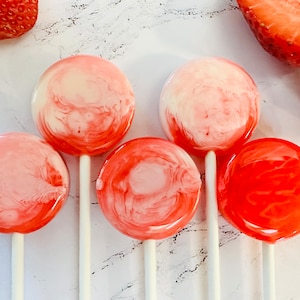 Strawberry and Cream Marble Lollipops: Party Favors, Set of 16