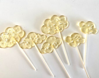 Set/15 Clear Cloud Lollipops - Hard Candy - Cake topper or Cupcake topper. Birthday Party Favor or Baby Shower party favor