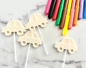 Set/16 Beetle Car Lollipops - Hard Candy Lollipops - Draw on Candy Beetle car lollipops - Beetle Car Kids themed party - Fun Coloring Party