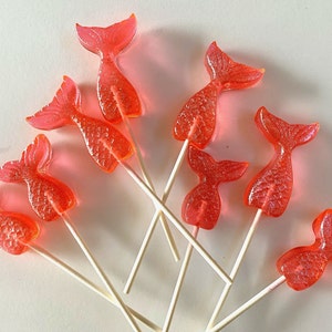 Little Mermaid Tail Lollipops: Gold Glitter Hard Candy, Party Favors - Birthday - (Count 16)