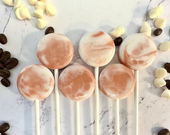 White Chocolate Mocha Lollipops - Hard Candy Coffee Flavored Lollipop - Party Favors (Set of 16)
