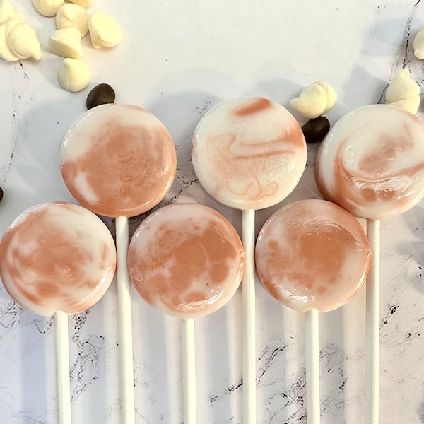Set/16 White Chocolate Mocha Lollipops - Hard Coffee flavored Candy Lollipop - Party Favors- Coffee lovers