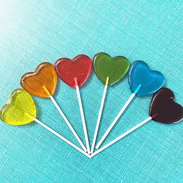 Set/18 Heart Lollipop - Hard Candy heart lollipops, Birthday party, Baby Shower party, engagement, special events, party favors