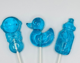 Set/18 Baby Shower Party Favors - Baby Bottle - Baby Rattle Shaker - Baby Duck - Hard Candy Lollipops, Baby Shower Theme Party
