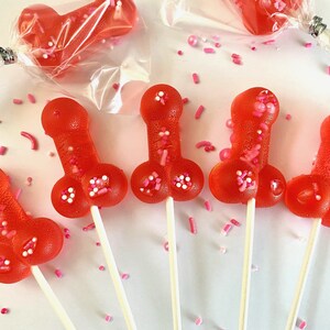 Set/16 Red Bachelorette Penis lollipops Hard Candy penis lollipop, Girls Gone Wild, bachelorette party favors, night club party, naughty image 7