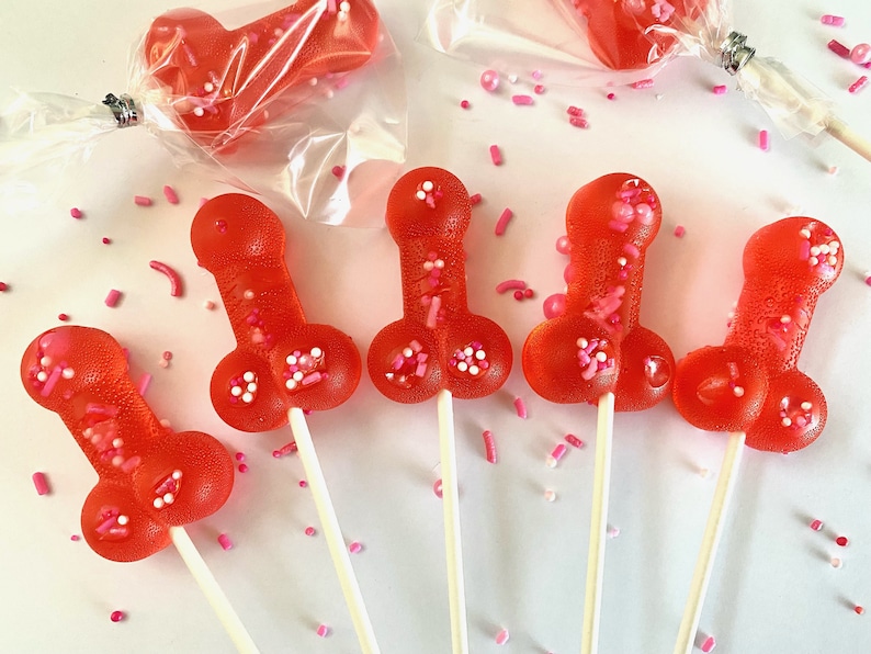 Set/16 Bachelorette Red Penis lollipops Hard Candy penis lollipop, Girls Gone Wild, bachelorette party favors, night club party, naughty image 7