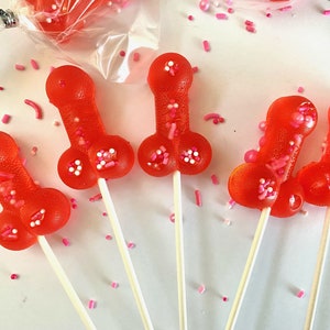 Set/16 Bachelorette Red Penis lollipops Hard Candy penis lollipop, Girls Gone Wild, bachelorette party favors, night club party, naughty image 6
