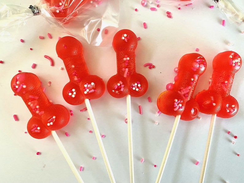 Set/16 Bachelorette Red Penis lollipops Hard Candy penis lollipop, Girls Gone Wild, bachelorette party favors, night club party, naughty image 6