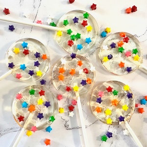 Whimsical Rainbow Star Sprinkle Lollipops: Kids Party Favors (Count 12)