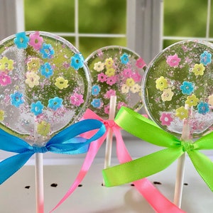 Flower Confetti Lollipops: Glitter Party Favors - Birthday - Cake or cupcake toppers - Set of 12