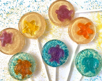 Set/12 3D Turtle of the Sea Lollipops - Turtles Hard Candy, Under the Sea theme Birthday Party or Baby Shower party