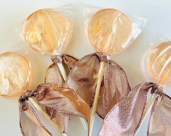 Set/12 Rose Gold Wedding Lollipops - Gold Dust and Gold Flakes - Hard Candy Lollipop, Wedding Favors, Baby Shower Favors, Birthday Favors