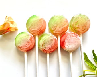 Passion Fruit Cream Lollipops: Round Hard Candy, Party Favors (Set of 16)