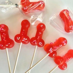 Set/16 Bachelorette Red Penis lollipops Hard Candy penis lollipop, Girls Gone Wild, bachelorette party favors, night club party, naughty image 1