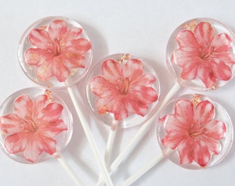 Set/12 Flower Lollipops - Hard Candy - Wedding Party Favor, Birthday Party Favor, Engagement Party favors - Floral Theme Party